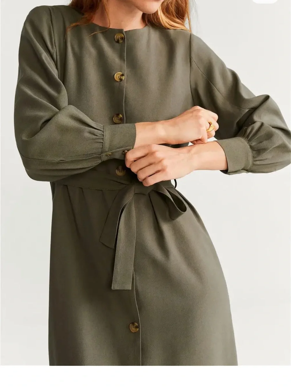 MNG khaki belted maxi shirt dress